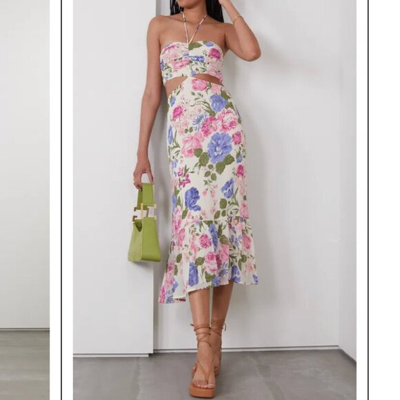 Reformation New Riya Floral Halter Cutout Midi Dress Donna Floral Size 10 - Picture 1 of 11